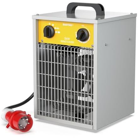 DAHTEC Elektroheizer Heizlüfter Große Räume Bauheizer 5000 Watt Elektro Heizstrahler mit Thermostat Elektrisch Heizgerät mit 3 Heizstufen Heizgebläse für Garage, Baustelle