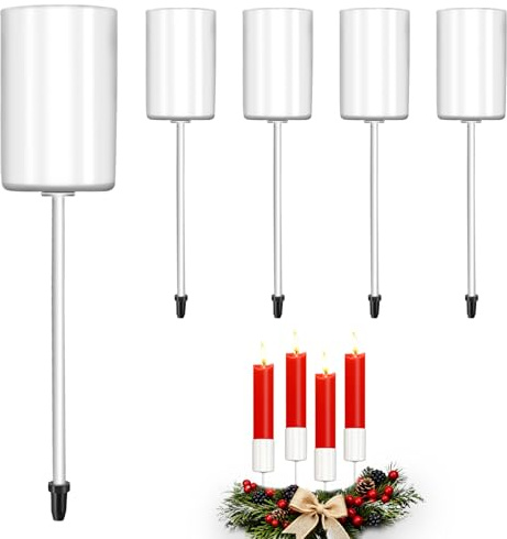 Joxessaien Adventskranz Kerzenhalter Weiß 4er Set – Stabkerzenhalter Metall Höhe 11 cm, Ø 2,5 cm, Advent Kerzenständer zum Stecken, Kerzenleuchter Weihnachten Deko Tischdeko Adventsgesteck