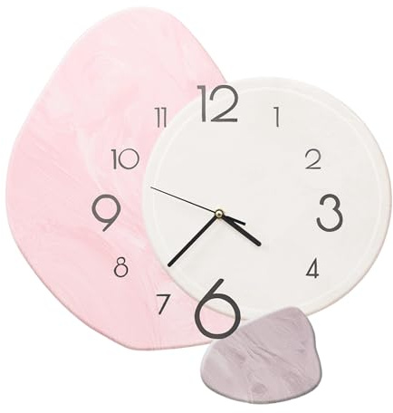 Dokiiovo Kreative Wanduhr 40x37cm, Unregelmäßige Moderne Uhr, Rosa+Weiß | Moderne Design Wanduhr mit Quarzwerk, Mid-Century-Stil Dekoration für Schlafzimmer, Wohnzimmer, Kreative Räume