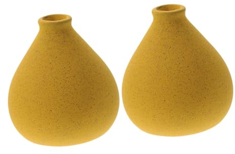 2 Stück Keramikvasen Gelb für Trockenblumen und Dekoration | Deko Gelb, Blumenvase Modern, Kleine Vase Keramik, Wohnraum für Schlafzimmer und Wohnzimmer