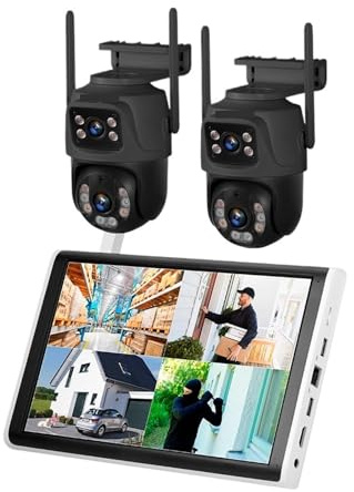 Drahtlose 6MP WiFi IP-Kamera Mit Zwei Objektiven, 8-Kanal-NVR-Kit, Heimsicherheitssystem, Überwachungsvideorekorder, 10,1-Zoll-LCD-Monitor Bewegungserkennung(None,10.1inch and 2 Cam)