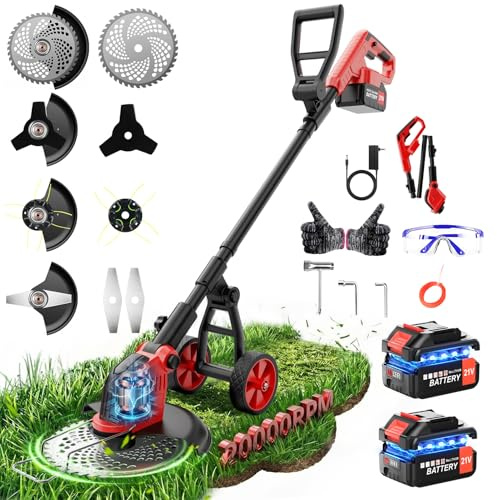 Cordless Strimmer, 12-Inch Electric Grass Trimmer with 2 X 3.0Ah Battery, 4 in 1 Telescopic Lightweight Garden Strimmer with Detachable wheels for Lawn Mowing Edging Garden