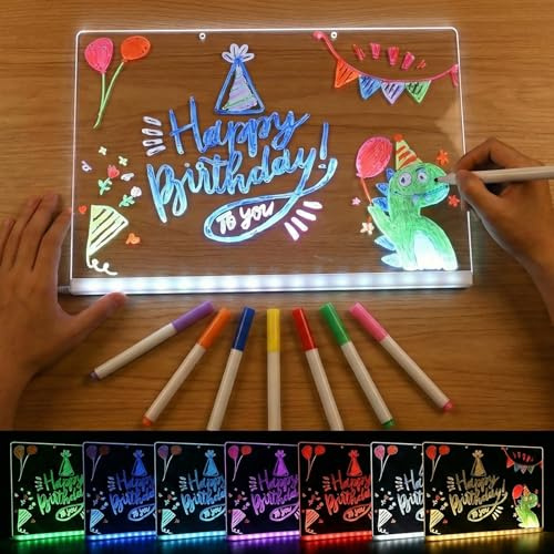 LED Notiztafel mit Farben, 20x30 cm LED Zeichenbrett mit 7 Farben Stift