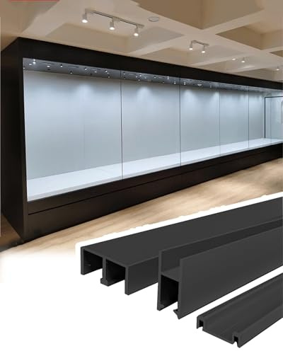 Rail Porte Coulissante Rail de Porte Coulissante en Verre pour Vitrine avec Rail Inférieur, Guide en U pour Porte Vitrée de 5 à 6 Mm, Rail de Porte de Penderie(Black,152cm/60inch)