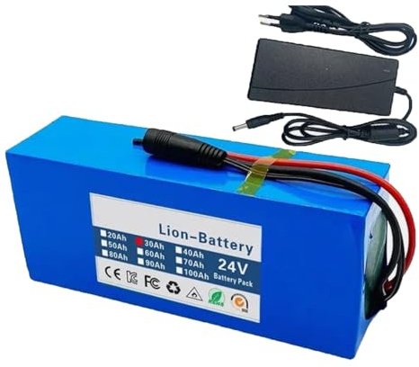 Batterie De Vélo Électrique 24V 30Ah 6S3P avec Chargeur Batterie Haute Puissance Remplaçable Étanche Batterie Batterie lithium-ion rechargeable pour 200W 500W 24V 30Ah,XT30+JST