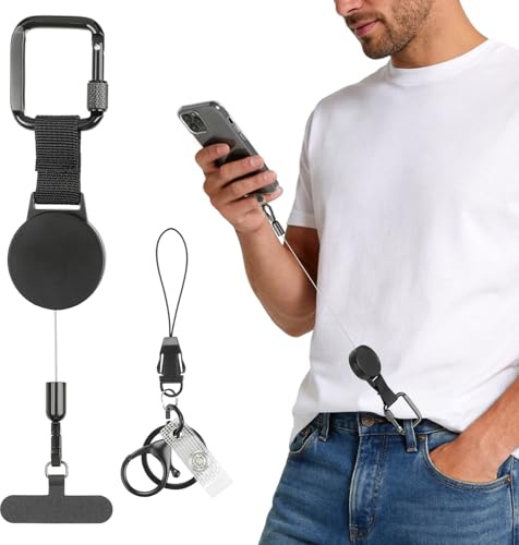 Kiiwah Cordino Retrattile per Cellulare, Laccetto Antifurto per Telefono con Gancio in Metallo Bloccabile e Linguetta Rotante 360°, Portachiavi Antifurto per Escursionismo, Arrampicata, Ciclismo