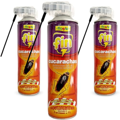 Flower x3 Insecticida Cucarachas y Rastreros Spray Super Concentrado 750 ml | Aerosol Elimina Cucaracha, Hormigas e Insectos Interior y Exterior | Canula para Grietas AntiCucarachas