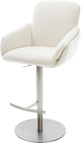 DELIFE Barstuhl Luan-Flex Drehfuß höhenverstellbar Edelstahl Silberfarben Bouclé Soft Beige