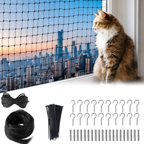 Katzennetz für Balkon, 8x3m Ohne Bohren Katzennetz, Balkonnetz für Katzen, Transparent Vogelschutznetz, Katzennetz Drahtverstärkt, Nylon Katzenschutznet, für Balkons, Terrassen, Fenstern, Zäune (M2)