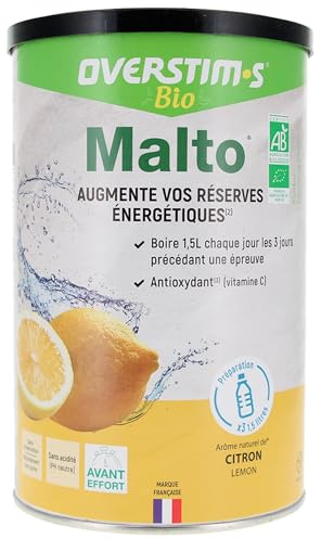 Overstim.s - Boisson Malto Bio (450g) - Recharge énergétique avant effort pour le sport - Amélioration de la résistance et de l'endurance – Saveur Citron