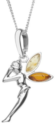InCollections Damen-Halskette Elfe 925 Sterling Silber 2 Bernsteine gelb 42 cm 241A200330890