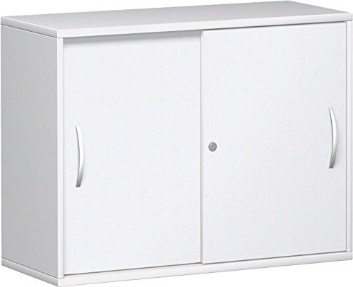 Geramöbel Schiebetürenschrank mit Mittelseite, 2 Dekor-Einlegeböden, abschließbar, 1000x425x768, Weiß/Weiß