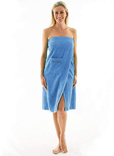 aqua-textil Wellness Saunakilt Damen 90 x 150 cm hell blau Baumwolle Saunasarong Frottee Kilt Langer Schnitt