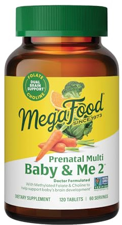 MegaFood Baby & Me 2 Prenatal Vitamins, Doctor Formulated, 120 Tablets