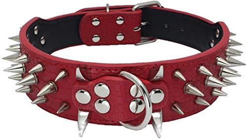 Hundehalsband Mit Scharfen Stacheln Besetzte Luxuriös Gepolsterte Lederhalsbänder für Mittelgroße Hunde 5cm Breite Halskette Gegen Beißen (S, RT-SB)