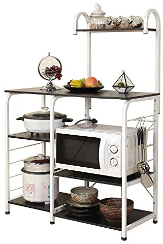 soges Küchenregal Bäckerregal Küchenwagen 3+4 Ablage Mikrowellenhalter Standregal, multifunktionale Küche Aufbewahrungsregal Küchenregallagerung Küchenwagen, Schwarz 172-BK