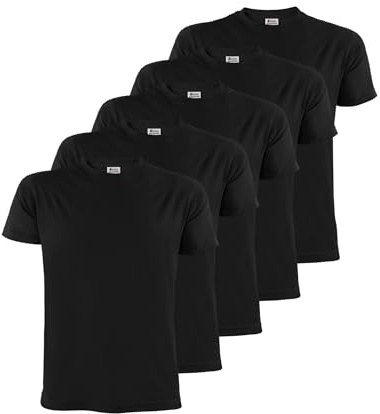 ALPIDEX Men's T-Shirts Pack of 5 Round Neck 100% Cotton Men Shirt Plain Short Sleeve Tshirt Casual S M L XL XXL 3XL 4XL 5XL, Size:L, Colour:Black
