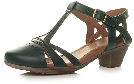 AJVANI mid heel cut out t-bar ankle strap brogue shoes sandals size 8 41