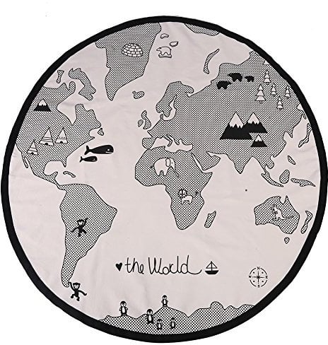 Zerodis 135cm Baby Spielmatte Weltkarte Rund Pädagogischer Spielteppich Aktivität Krabbeln Matte Multifunktional für Baby Kinder