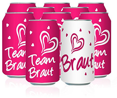 Oblique Unique 1x Braut + 9 x Team Braut Dosen Flaschen Etikett Aufkleber als Set JGA Junggesellinnenabschied Hen Party Pink Weiß
