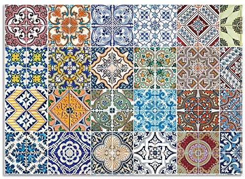 ARTland Spritzschutz Küchenrückwand aus Alu für Küche Herd Spüle 70x50 cm (BxH) mit Motiv Fliesenmuster Abstrakt Landhaus Fliesenoptik Orient Bunt T9OM