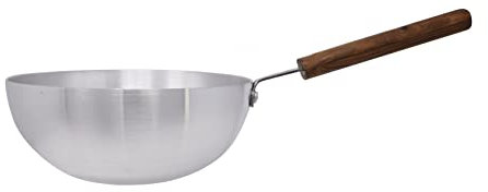 Sov Aluminium Biryani Pan Wok with Wooden Handle Deep Wok Aluminium Pan Indian Chinese Cooking Large Stir Fry Pan Flat Bottom Base Kitchen Restaurant Catering Home (26cm), Multicolour