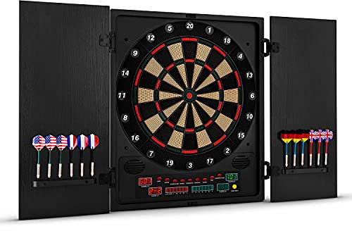 Oneconcept Dartmaster 180 - Diana electrónica, Diana automática, 1-8 Jugadores, Rival Virtual, 12 Dardos, Apoyo para Diana Dardos, Diana electrónica Profesional, 27 Juegos, 2 Puertas, Negro con Logo