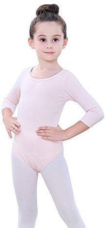 Soudittur Body Danza Bambina Balletto Body Leotards Costumi Cotone 3/4 Maniche Lunghe (Rosa, Tag 100 (Height: 95-105 cm))