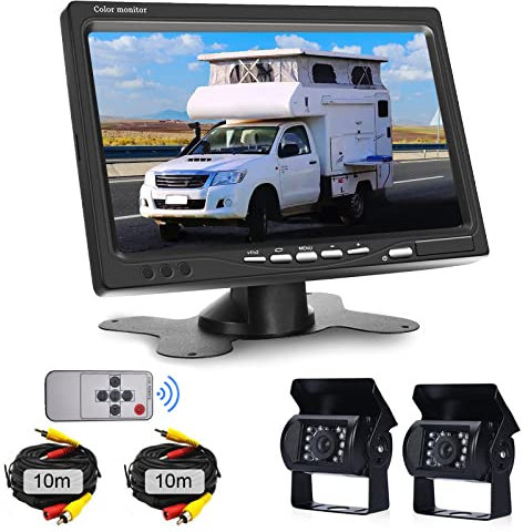 YYKJ Cámara Marcha Atrás para Coche, Cámara de Visión Trasera Impermeable IP68 con Visión Nocturna + Monitor de Visión Trasera de 4,3 Pulgadas y Cable de 33 pies para RV/Autobús/Camión/Remolque