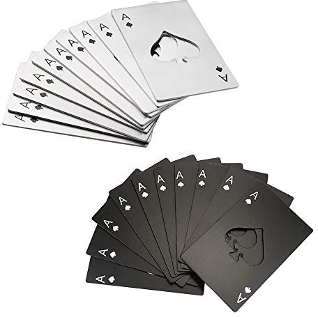 CUGBO 20Pcs Bottle Opener, Stainless Steel Credit Card Size Beer Opener Cap, Ace of Spades Casino Poker Shaped Can Opener for Your Wallet, Suits for Family Bar Party Tools