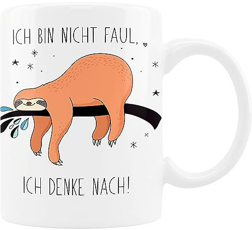 Tassensachen Bürotasse Faultier Spruch - Ich Bin Nicht faul ich denke nach - lustige Kaffeetasse Teetasse aus Keramik in Weiß - ca. 330 ml spülmaschinengeeignet - Geschenk Geburtstag Büro