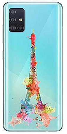 Cokitec Schutzhülle für Samsung Galaxy A51, Motiv: Eiffelturm, transparent