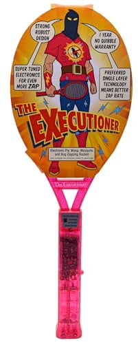 The Executioner Coloured Mosquito, Fly, Wasp, Bug, Insect Swatter/Killer and Bug Zapper Racket Single Layer, ideal for Zapping Indoor or Outdoor, Long Handle (Pink)