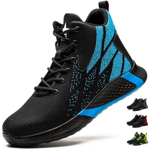 PAQOZKC Botas de Seguridad Hombre Mujer Trabajo Ligeras Botas de Trabajo Punta de Acero Calzado de Seguridad Deportivo 8081/Azul 46