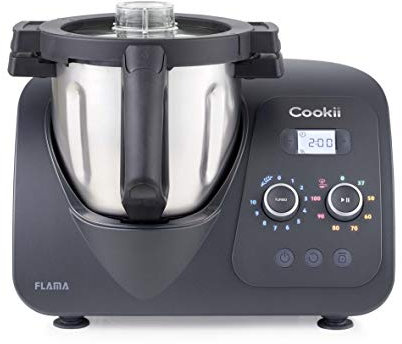 Flama Robot de Cocina Multifunción Cookii 2186FL, 1500W, Wi-Fi, 8 Temperaturas entre 37 y 120 °C, 10 Velocidades, Capacidad de hasta 5 kg, Recipiente de 3.8 L, Más de 200 Recetas, Black Pepper