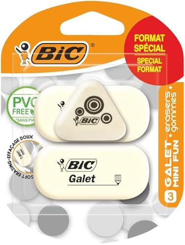Bic Blister eraser soft pebble a (white) 3 pebble erasers