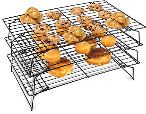 RHESHIN Pâtisserie Abkühlgitter, 3 Ebenen stapelbar Auskühlgitter Antihaftbeschichtet Kuchengitter Kühlgestell mit Antihaftbeschichtung Antihaft-Kuchen-Kühlregal für Brotkuchenkekse (Klein)