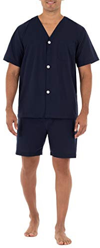 Fruit of the Loom Men's Broadcloth Short Sleeve Pajama Set, midnightblue, S