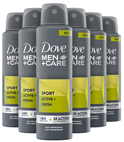Dove Men+Care Deospray Sport Active mit 1/4 Feuchtigkeitscreme, Deodorant für Herren, Antitranspirant, alkoholfrei, hilft Reizungen zu reduzieren, bis zu 48 Stunden Schutz, 6 x 150 ml