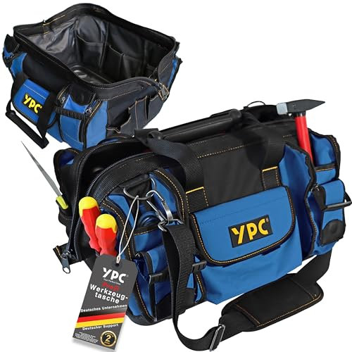 YPC Profi Werkzeugtasche leer XXL – 42x30x25cm große Tasche mit stabilem Boden, Wasserfest, Tragegriff & verstellbarer Schultergurt, Arbeitstasche, Reisetasche, Tool Bag für Werkzeug – 20 kg Tragkraft