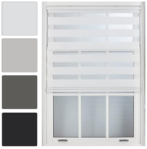 FURNISHED Day and Night Roller Blinds - Zebra Blind Dim or Translucent Vision Roller Shades for Windows and Doors - Dual Layer Fabric, White, 70W x 165H cm