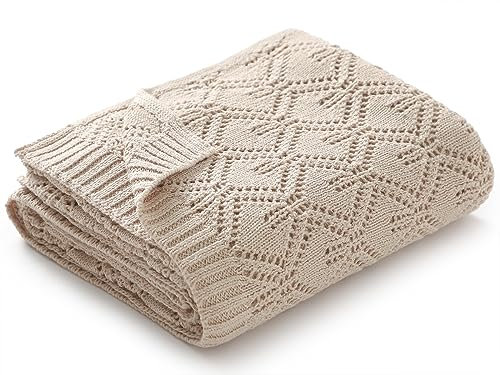 mimixiong Babydecke 100% Baumwolle Zellulare Decke Weich Gestrickt Babydecken für Neugeborene Jungen Mädchen 90x70cm (Beige)