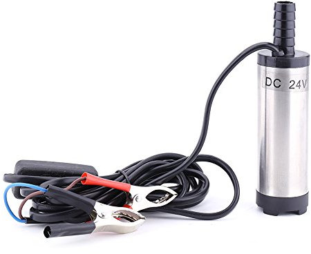 Pompa Pompa di Trasferimento Diesel Pompa Sommergibile in Acciaio Inox per Acqua Gasolio Strumento di Rifornimento Cherosene(Argento 24V CC)