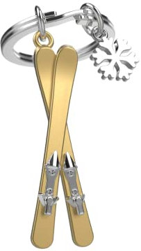 METALMORPHOSE - Porte-clés Métal 3D Paire de ski & son Flocon - Pour Les Passionnées de Sports D'Hiver - MTM151-01
