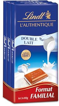 Lindt - Lot de 3 Tablettes L'AUTHENTIQUE - Chocolat Double Lait, 3x100g