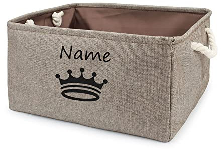 TONYFY Leinenstoff faltbar Aufbewahrungskorb mit personalisiertem Namen des Haustiers, für Hundespielzeug zum Hundespielzeug, Hundekleidung, Hunde Katzen zubehör und anderem Haustierbedarf (H Braun)