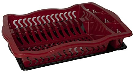 Plastic Dish Drainer Rack Tray Cutlery Plate Cup Holder (Red/Black)