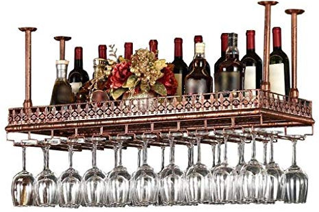ATAAY Weinregale Weinregal Retro Loft Decke Wandmontiertes hängendes Metall-Eisen-Lagerregal in Bar-Glasbecher-Rack