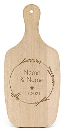 Frühstücksbrett Hochzeit Vintage Lavendel Kranz mit Namen & Datum graviert Hochzeitsdeko personalisiert Hochzeitspaar Schneidebrett 34 x 15 cm