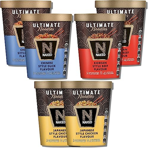 Ultimate Naked Noodles Multipack - 2 each Japanese Style Chicken 90g, Chinese Style Duck 90g, and Korean Style Beef 90g bundled By The Great British Kitchen | Pot Noodles | Instant Noodles
